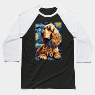 Cocker Spaniel Dog Breed Painting Dog Breed Painting in a Van Gogh Starry Night Art Style Baseball T-Shirt